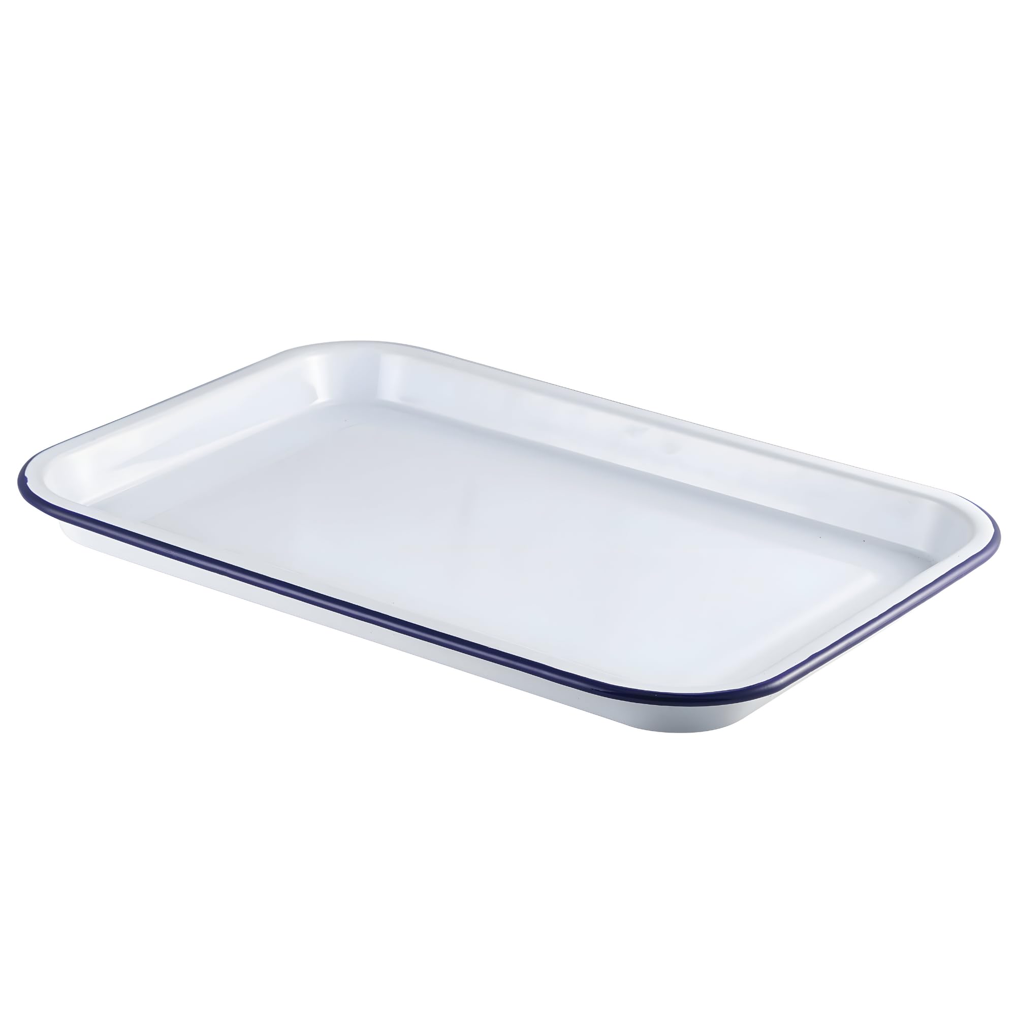 GenWare Enamel Serving Tray White with Blue Rim 38.2cm x 26.4cm, 942938WH, Single