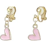 Heart Clip On Dangle Drop Earrings Tiny Pink White Women's Jewelry Accessories Gifts
