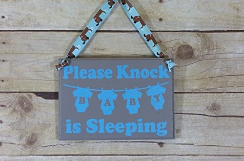 Baby Boy or Baby Girl Gift - Please Knock Baby is Sleeping Handmade Wood Sign - Do Not Disturb Baby Sleeping -