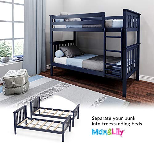 Max & Lily Solid Wood Twin Bunk Bed, Blue Pricepulse