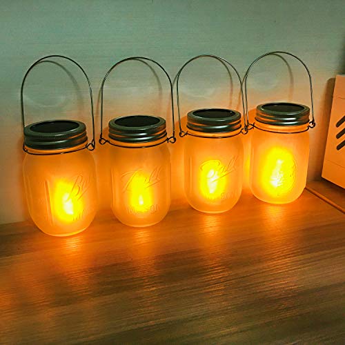 image for Aubasic Solar Mason Jar Flames Lights Upgraded, 4 Pack Flickering Flam