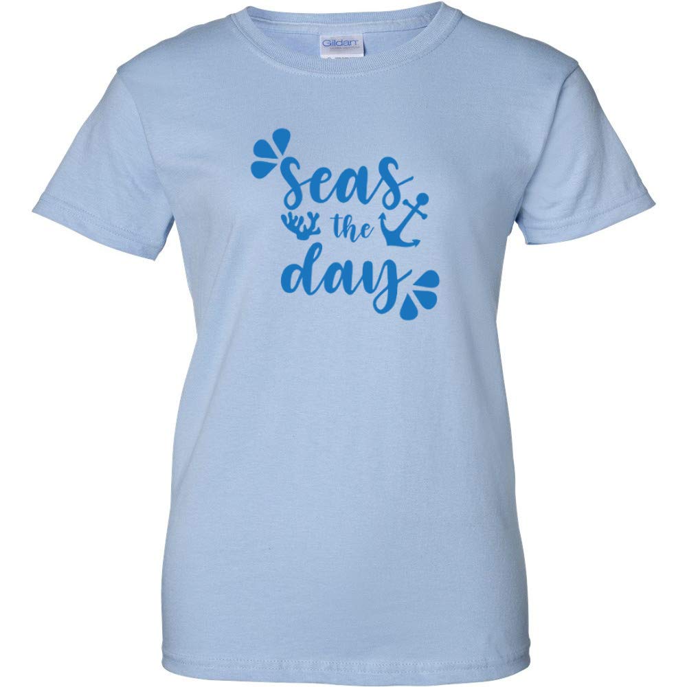 Amazon.com: Seas the Day Blue Logo Light Blue Womens T Shirt Beachin