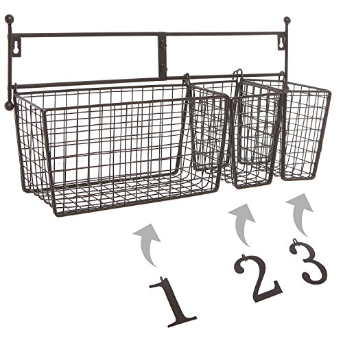 Wall Mounted Black Metal Wire Mesh Numbered Storage Basket Set