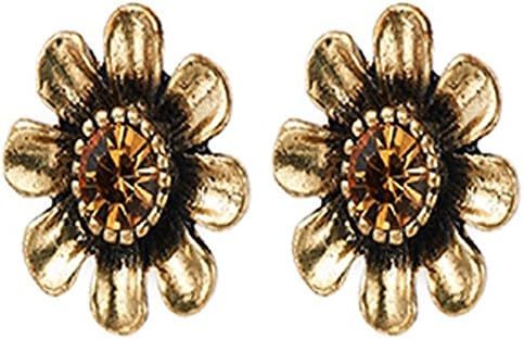Topaz Coloured Flower,Antique Gold Finish Crystal Stud Earrings