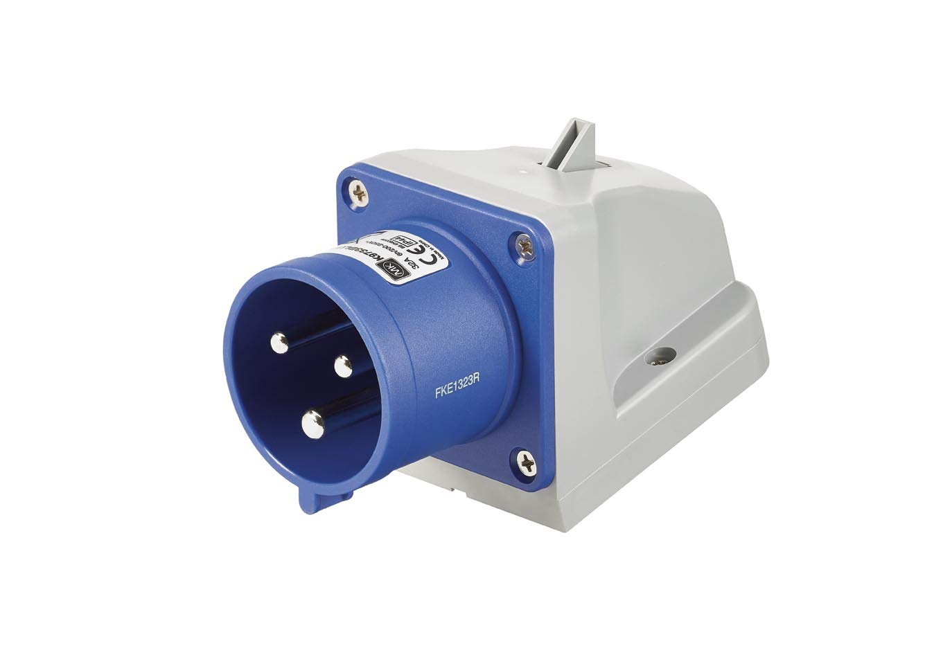 MK Commando K9733 32A 2P+E 200-250V Angled Appliance Inlets (IP44) - Blue