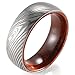 SHARDON Men's 8mm Polished Domed Titanium Ring with Engraved Damascus Stripes and Wood Inner