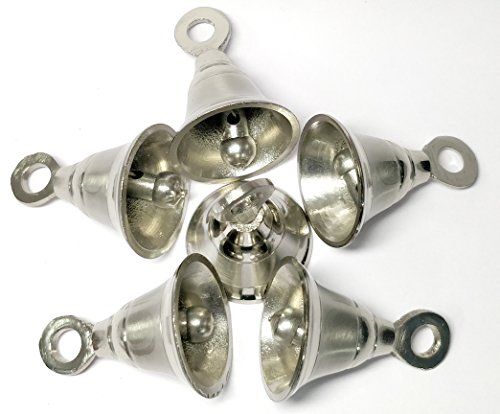Pack of 6 Decorative Brass Bells Door Home Wedding Decor Polished Bells Nickel Champagne Gold Finish (Nickel Finish) - Thumbnail 6