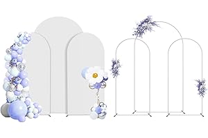 FOGEIN Arch Backdrop Stand and Cover Set(7.3FT,6FT,6FT), Metal Balloon Arch, Wedding Stand Metal Frame for Birthday, Party, Baby Shower, Graduation Ceremony, White