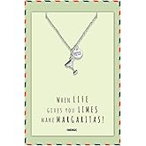 quan jewelry Margarita Glass Charm Pendant Necklace for Women, Party Birthday, Valentines Gifts for Sister, Best Friend Jewelry with Funny Greeting Card