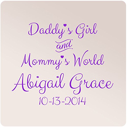 30"x24" Personalized Name Birthdate Custom Daddy's Girl and Mommy's World Wall Decal Sticker Art Mural Home Decor Quote Baby Nursery Wall Decal Sticker Art Mural Home Decor Quote Customized (Purple)