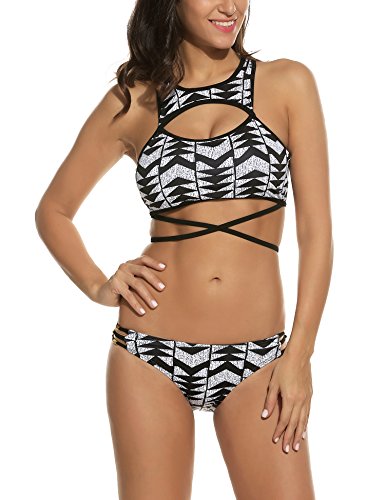 Ekouaer Summer Bikini set Womens Halter Tankini 2 Pieces High Neck Padding Swimsuit