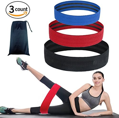 Hip Circle Resistance Bands Set of 3 - Booty Exercise Bands for Thigh, Butt, Glute, Hams - Low, Medium and Heavy Loop Set - Workout Warm-Up Squats Mobility Stretching, Non Slip/Roll (Blue, Red, Black)