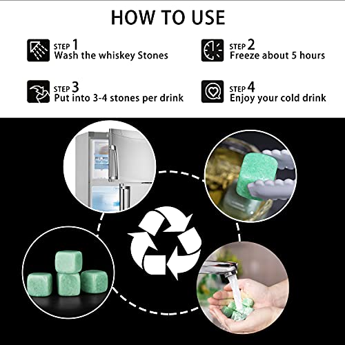 Livond Whiskey Stones - Reusable Ice Cubes for Cooling Rum, Beer, Wine, Iced Tea, Water -Ice Cubes with Ice Tray and Tongs - Drinking Gift for Dad, Husband, Grandpa, Friends, Family - Pack of 8