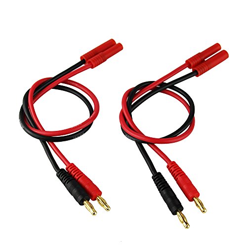 OliYin HXT 4mm Charge Cable to 4.0mm Banana Connector Plug with 14awg 30cm 11.8inch Silicone Wire(pack of 2)