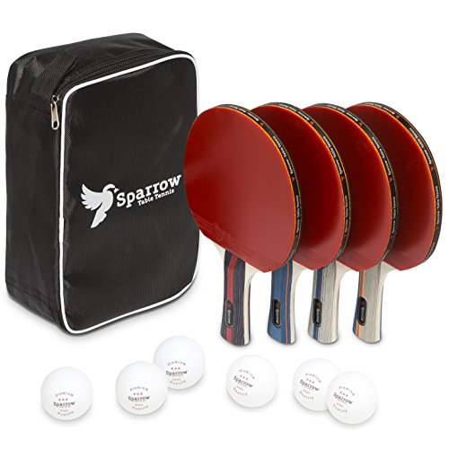 Ping Pong Paddle Set - 4 Three-Star Ping Pong Paddles, 6 Three-Star Balls, Portable Cover Bag, Premium Table Tennis Set, Indoor & Outdoor Recreational Game for Beginners & Professionals