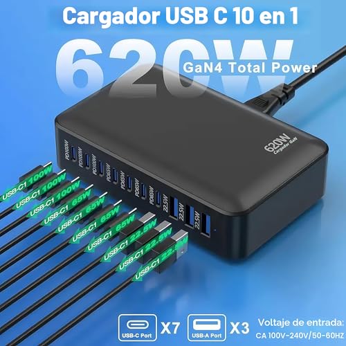 USB C Charger Multiple Charging Station 620W with 3*PD PPS 100W and 65W Multi Type-C Fast Charging Fast Charger Adapter for MacBook, iPad, iPhone 16/15/14/13/12 Pro MAX, Samsung,Pixel 9