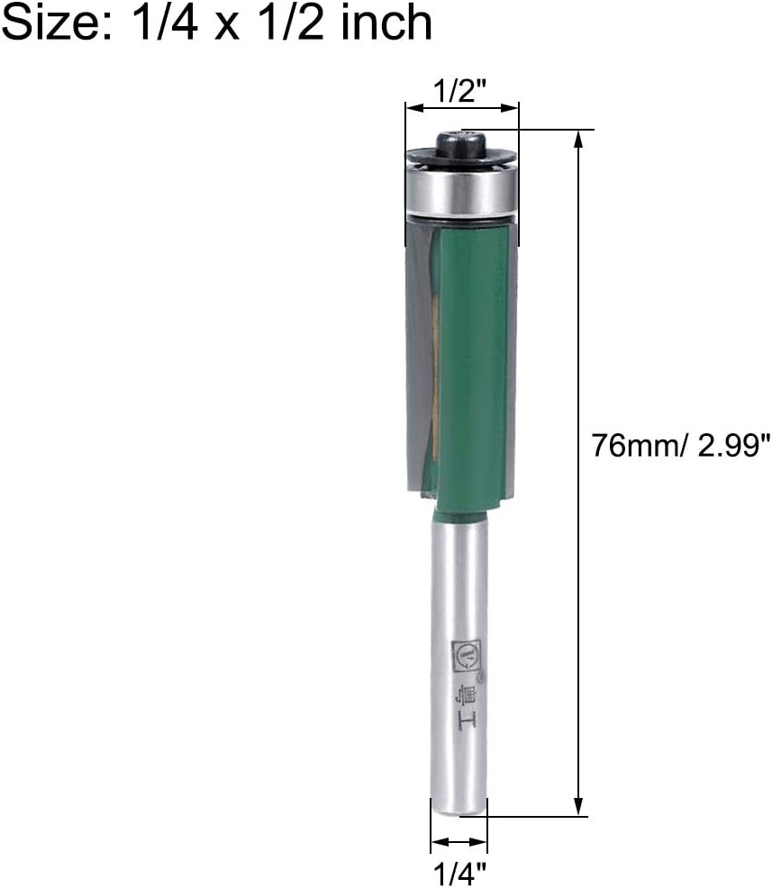 sourcing map Router Bit 1/4 Shank 1/2 inch Cutting Dia. 30mm Depth Flush Trim Bit with Bearing 2 Flutes HSS for Woodworking Milling Cutter Tool - Image 3