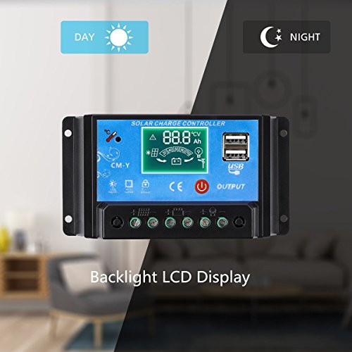 MOHOO 20A Charge Controller Solar Charge Regulator Intelligent with Dual USB Port PWM Back-light LCD Display 12V/24V(NEW DESING)