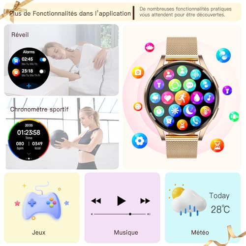 Lgnitek 2026 Montre Connectée Femme avec ECG+HRV/IMC, 1,43" AMOLED Smartwatch avec Fonction Féminine, 24H Pressιon artérιelle/Fréquence Cardiaque/SpO2/Sommeil Monitor, IP68 Étanche pour Android iOS