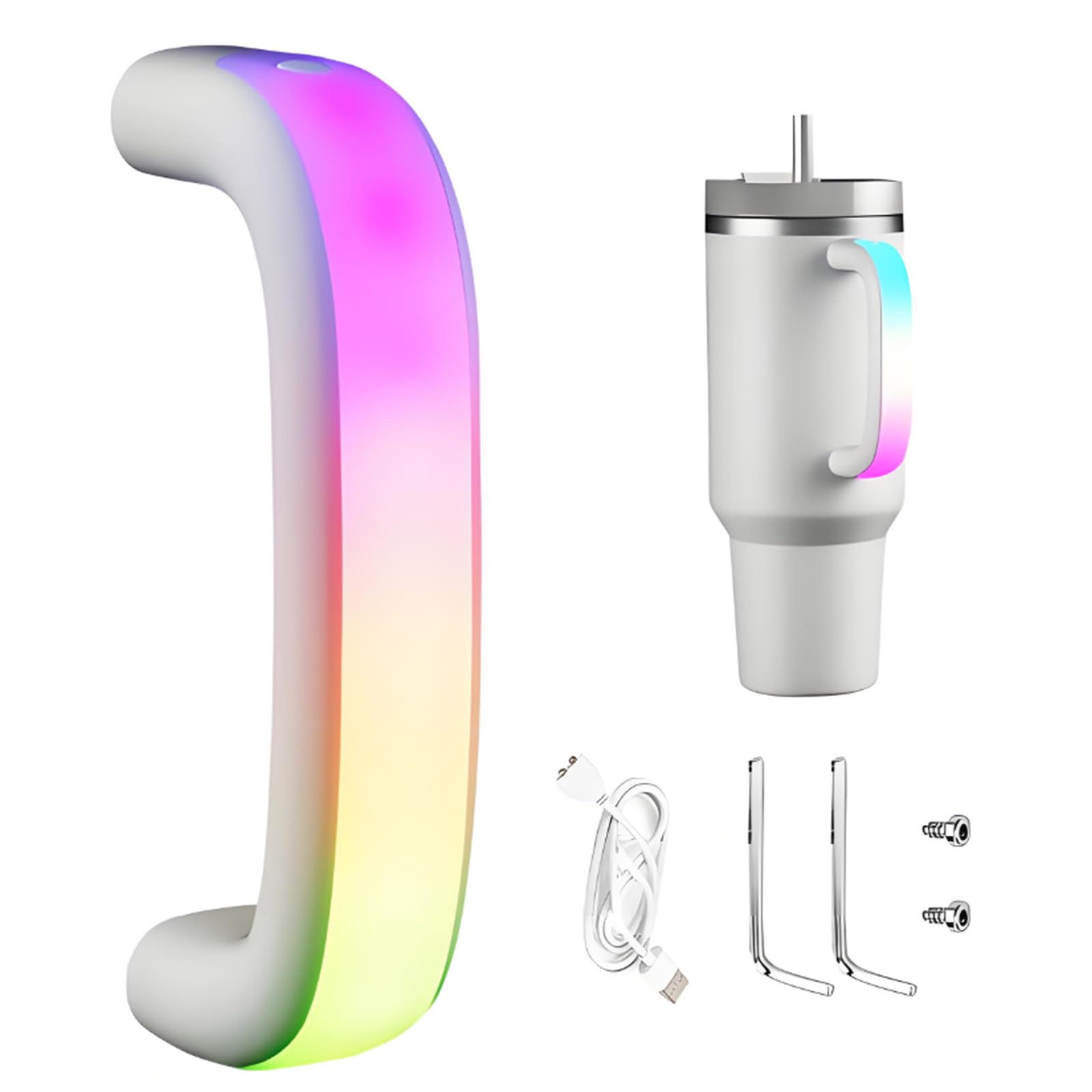 Photo 1 of 10 Colors LED Light-Up Handle for Stanley 40oz/30oz, Simple Modern Halloween Tumbler Glow in Cup Handles Comfortable Water Bottle Handle for Christmas Party Tumbler Gift for Stanley Cup Lovers (Gray)