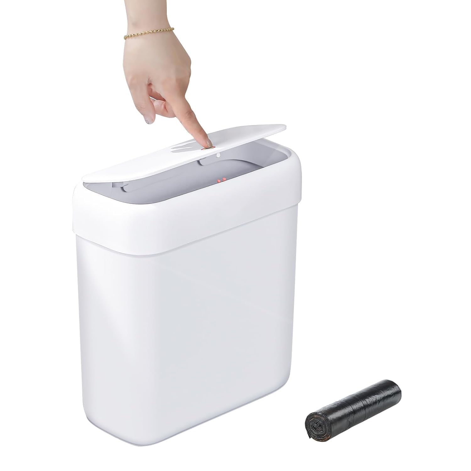 Photo 1 of funest Bathroom Small Trash Can with Lid,10L / 2.7 Gallon Slim Garbage Bin Wastebasket with Press Top Lid for Bedroom,Rv,Office,Kitchen,Craft Room