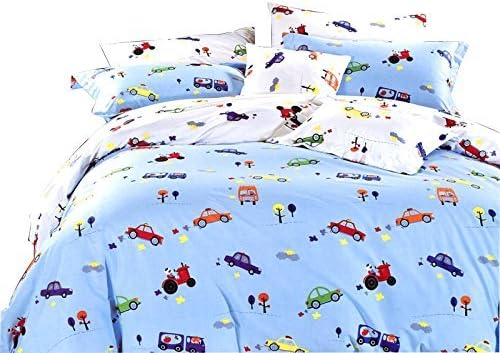YOUSA 3Pcs Cars Print Bedding Set Kids Duvet Cover Set Cotton Bed Cover with Pillow Shams Full