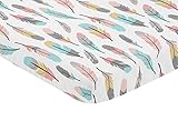 Sweet Jojo Designs Coral and Turquoise Baby Girl Fitted Mini Portable Crib Sheet for Feather Collection - for Mini Crib or Pack and Play ONLY