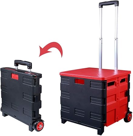 JLXJ Carritos de la Compra Caja Carro de Carrito de Compras Plegable de 2 Ruedas, Caja