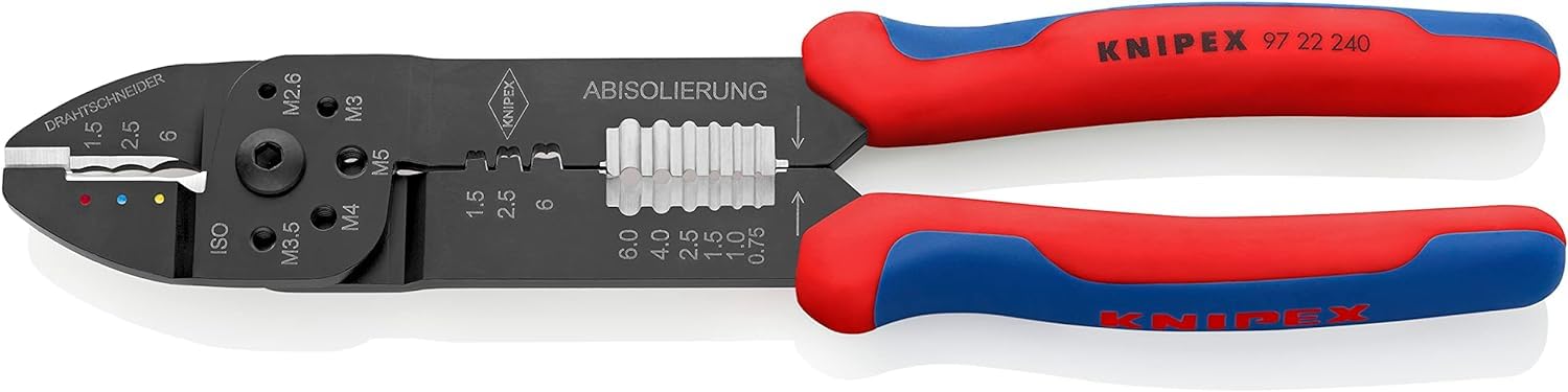KNIPEX Crimping Pliers, 0.5-6.0 mm², for Cable Connectors and Plug Connectors, with Stripping and Cutting Function, Crimping Tool, 97 22 240