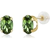 Gem Stone King Gemstone Birthstone Stud Earrings for Women Men | 14K Yellow Gold | Oval 7X5MM | Fine Jewelry Gifts for Her Mom Women Wife