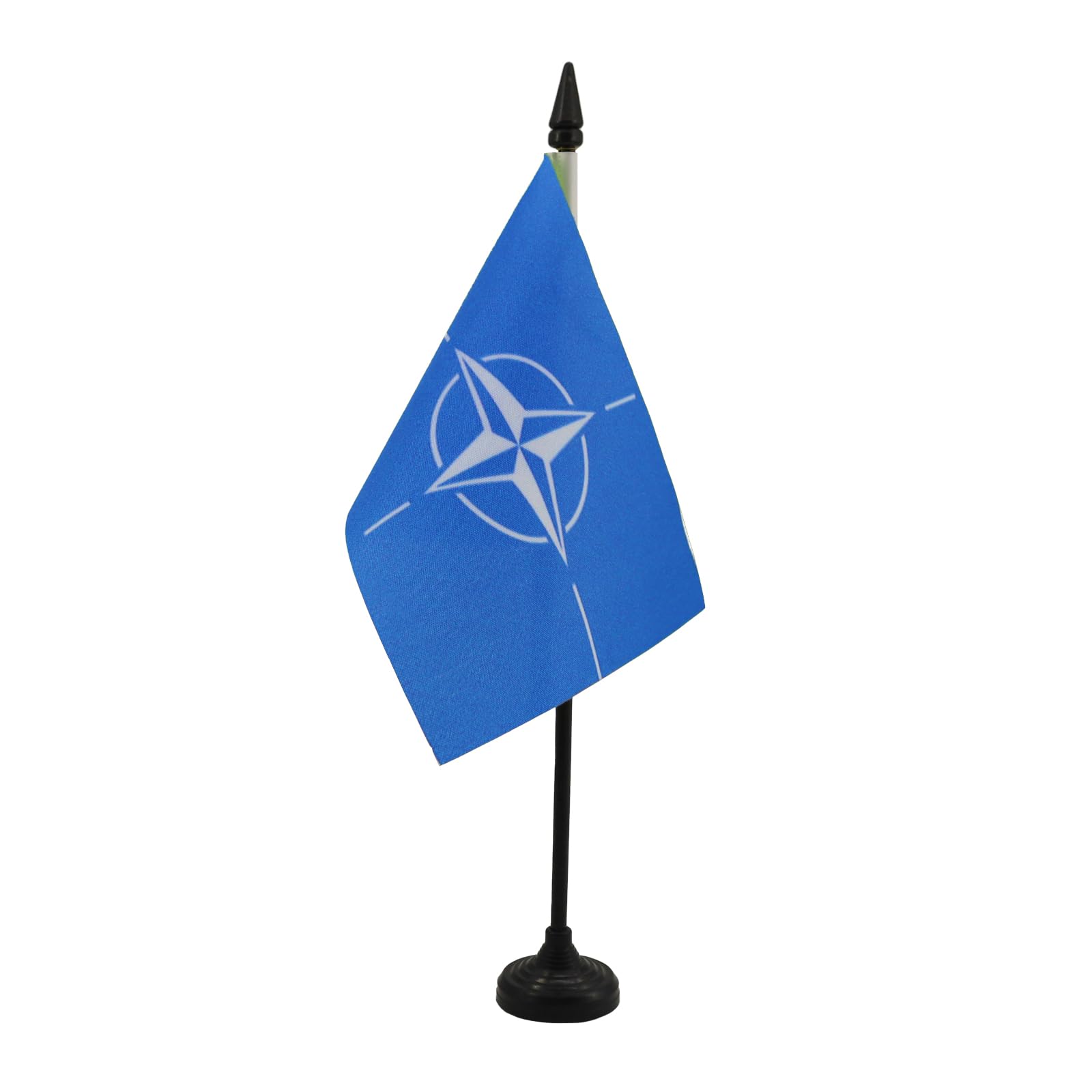 AZ FLAG - NATO Table Flag 4'' x 6'' - North Atlantic Treaty Organization Office Mini Banner 100% Polyester 15 x 10 cm - Mini Desk Flag with 10'' Pole and Black Plastic Base