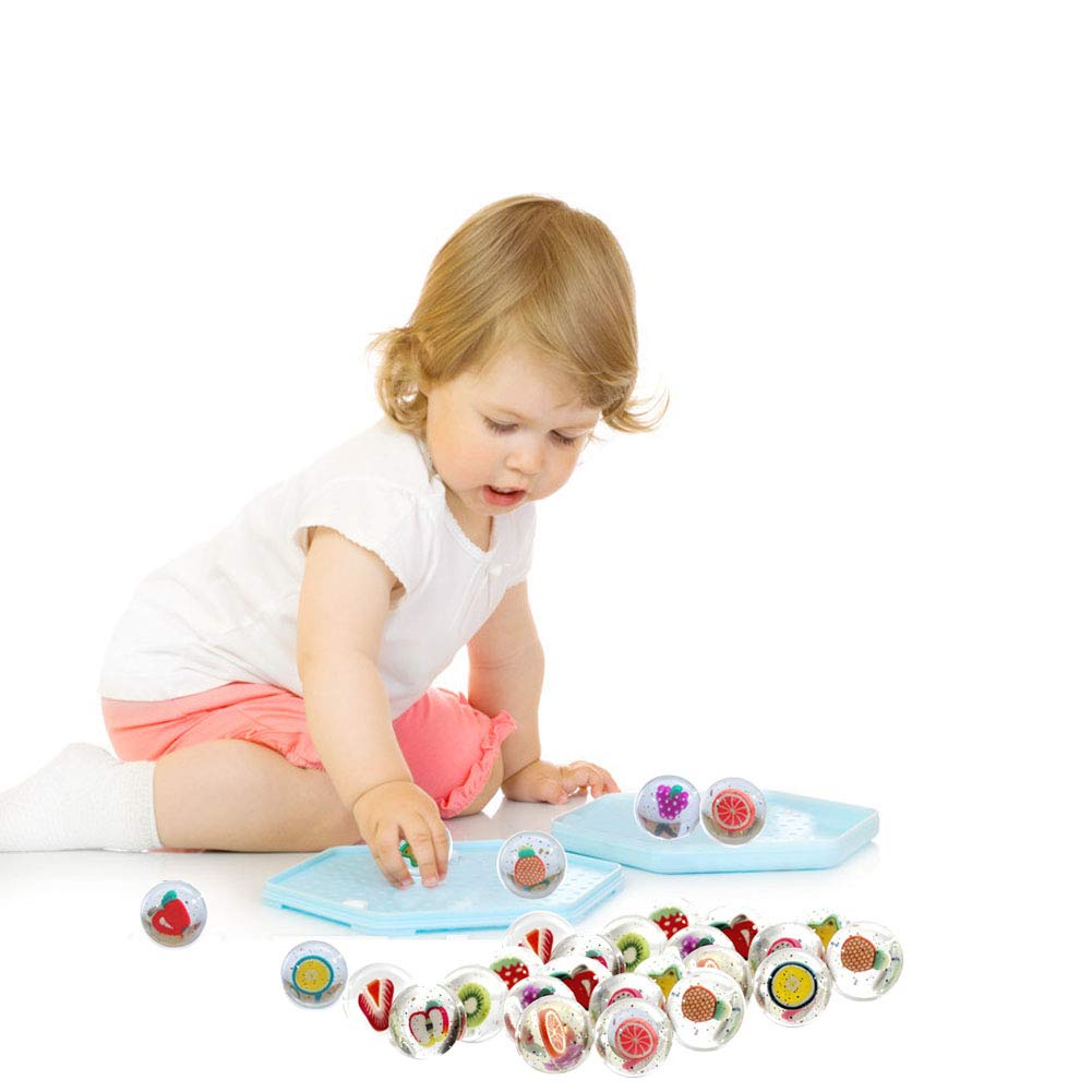 Jatidne 25 Pieces Bouncy Balls for Party Bag Fillers Kids Party Gift School Prize 30mm Diameter Clear Fruit and Flower
