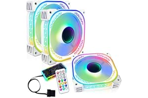 PANO-MOUNTS 3-Pack 120mm RGB PC Cooling Fans - 12V Quiet LED CPU Case Fans for Computer Gaming Adjustable Color via Remote Controller, White