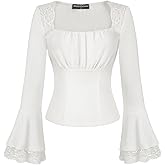 Scarlet Darkness Long Sleeve Tops for Women Square Neck Shirts Fitted Fall Blouse Goth Victorian Tees Going Out Clothes