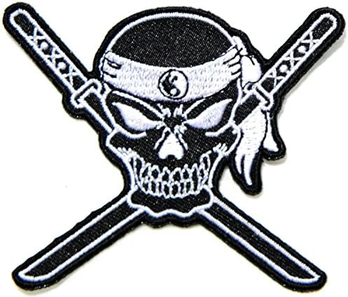 Ying Yang Japanese Ninja Samurai Sword Cross Ghost Skull Biker Rider Hippie Punk Rock Heavy Metal Tatoo Patch Sew Iron on Embroidered Sign Badge
