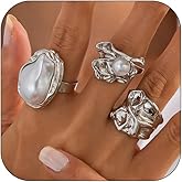 CJIAYUJEW Pearl Ring for Women Stacking Pearl Rings Set Gold Chunky Rings Adjustable Open Pearl Finger Ring Fake Pearl Ring Trendy Pearl Jewerly