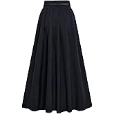 GORGLITTER Women's Dress Belt Pleated Maxi Skirt High Waisted A Line Flowy Long Skirts with Pocket