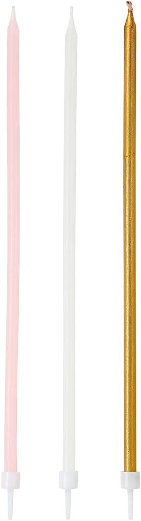 Talking Tables 16 x Pink, Gold & White Tall Birthday Candles with Holders, Pinkcandles, 10 cm - Image 3