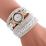 Oksale Women Fashion Winding Bracelet Metal Decorative Circle Quartz Watch (White)