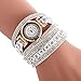 Oksale Women Fashion Winding Bracelet Metal Decorative Circle Quartz Watch (White)