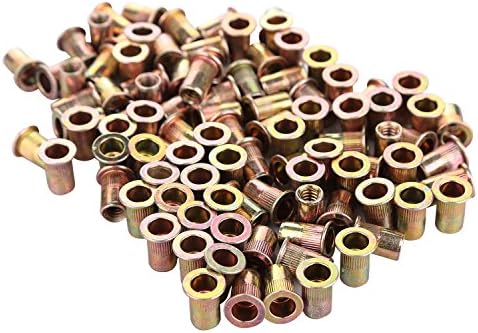 EBYTOP 100 PCS Flat Head Metric Plated Carbon Steel Rivet Nut Rivnut Insert Nutsert 1/4-20UNC 33H Carbon Steel