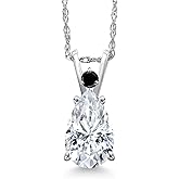 Gem Stone King 14K White Gold White Moissanite and Black Diamond Pendant Necklace for Women | 2.00 Cttw | Gemstone Birthstone | Pear Shape 10X7MM | With 18 Inch Chain