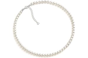 Zeffy Pearl Necklace 4MM/6MM/8MM Dainty Round Imitation Pearl Choker Necklace Wedding Pearl Necklace Delicate Jewelry for Women Simple Bridesmaid Jewelry Gifts