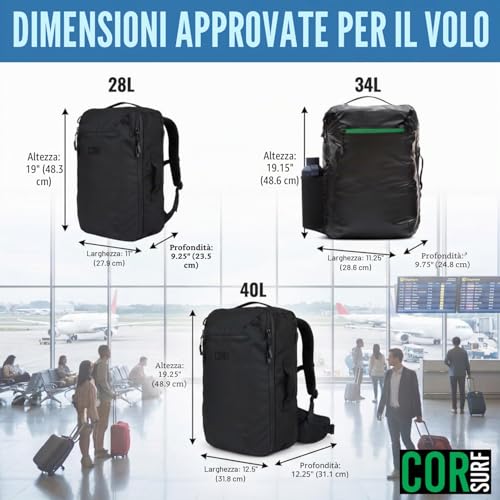 COR Surf The Island Hopper Travel Backpack - Ergonomic Cabin Approved Carry Backpack, Water Resistant Zippers, Secret Pockets, Laptop Compartment, Available in 28 or 40 Litres