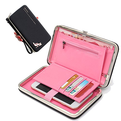 image for Black Phone Wallet Case,Sunroyal Multi-purpose Long Style PU Leather C