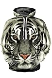Haloon Unisex Simulation Printed Galaxy Pocket Drawstring Hooded Sweatshirt White Tiger L