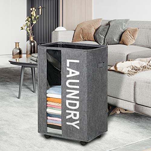 ZERO JET LAG 90L Extra Large Laundry Basket Hamper on Wheels Clear