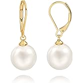 Handpicked White Pearl Earrings 18k Gold Plated Leverback Dangle Stud Pearl Earrings Jewelry for Women
