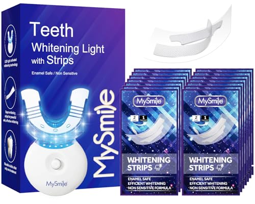 MySmile Zahnaufhellungsstreifen 14 Behandlungen mit LED Licht – ichtempfindliche 28 Whitening Strips Schnelle Whitening Kit – sicher für Enamel – nich