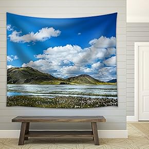 Landscape with Mountains and Flowers Under The Sky - Fabric Wall Tapestry Home Decor - 51x60 inches